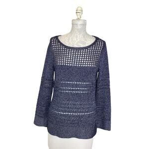 Chico's Open Knit Textured Sweater Blue Women 4 (Chico's 0)
